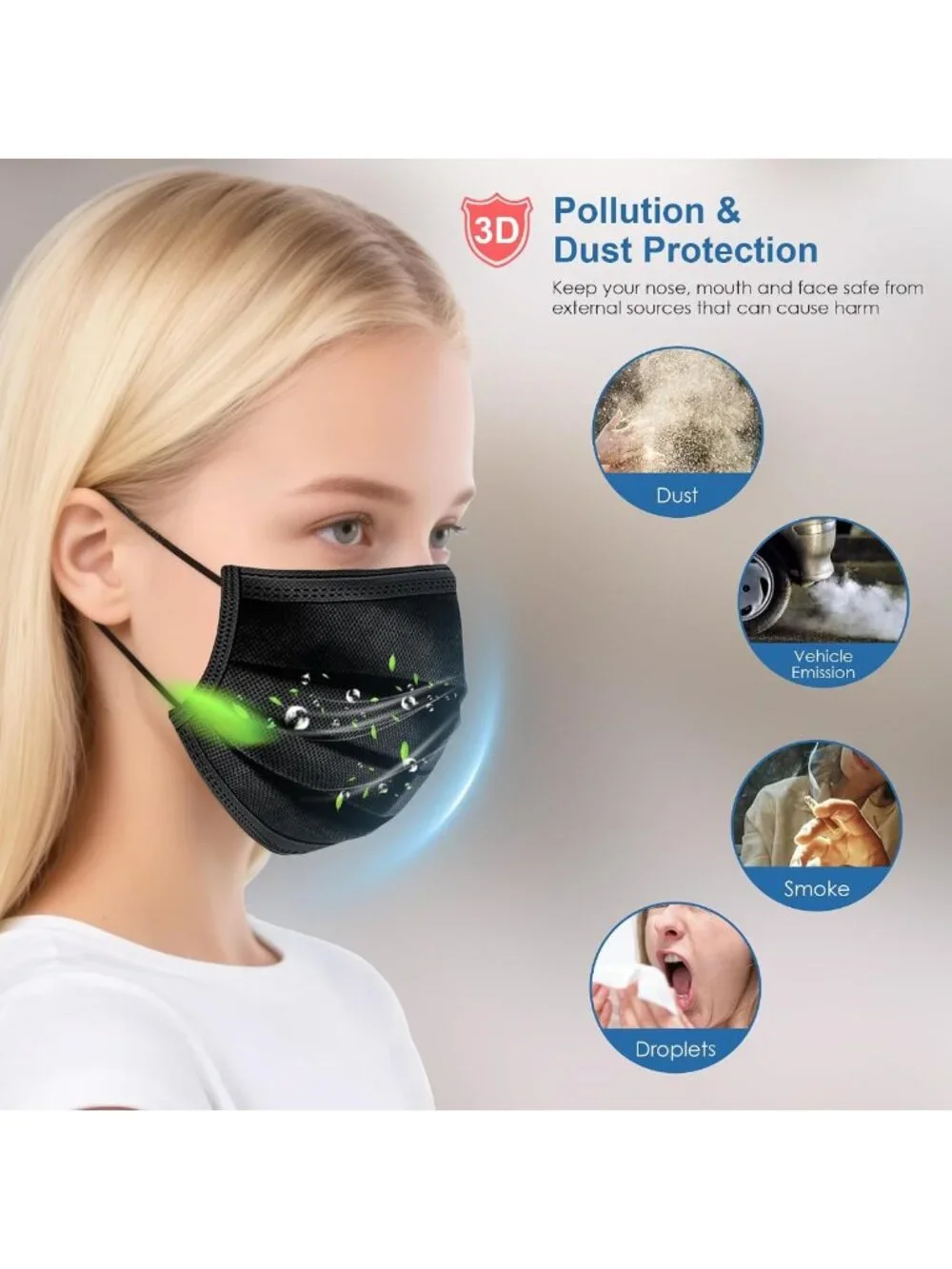 500PCS Black Disposable 3-Ply Face Masks with Filter - Safety & Comfort